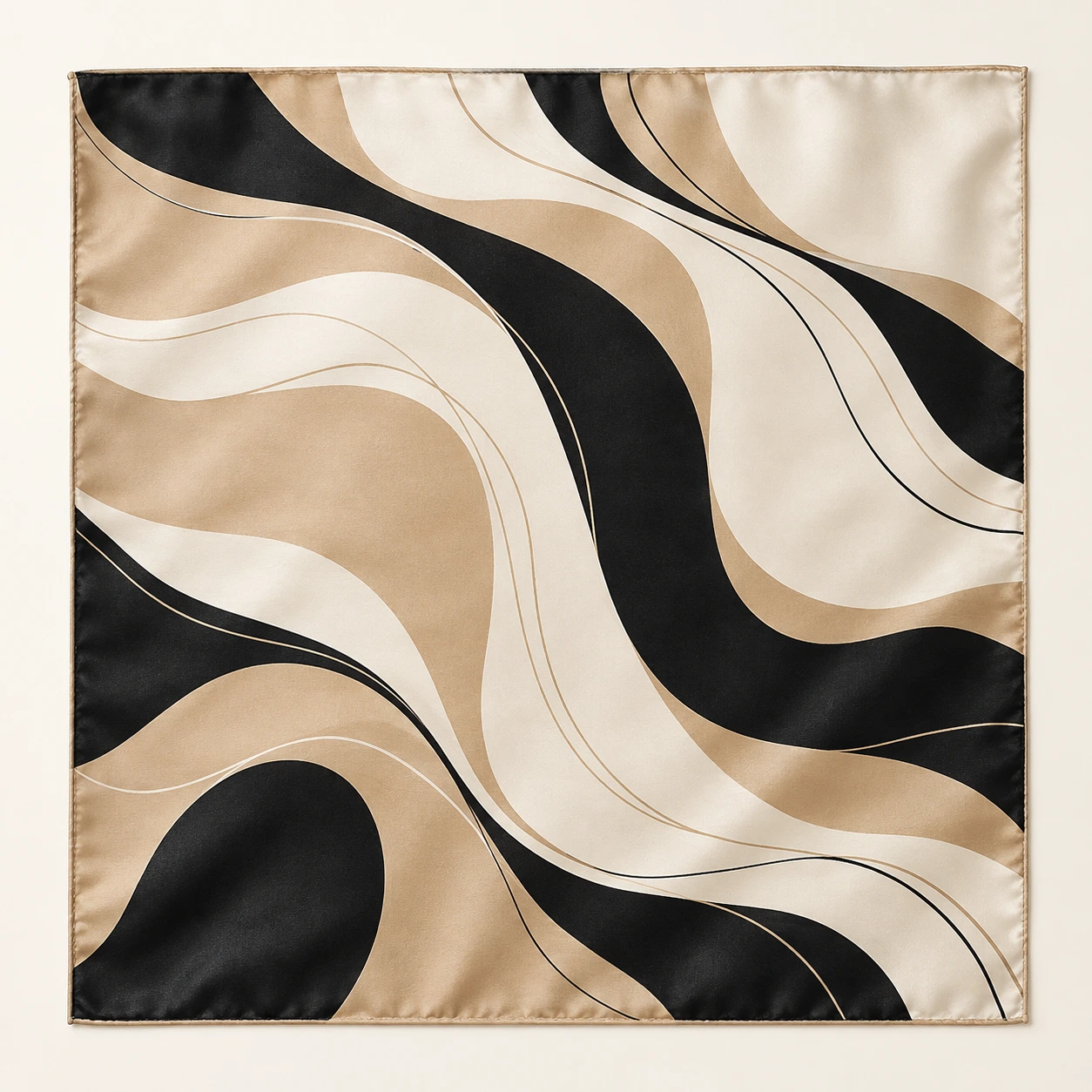 Sand, black and ivory abstract lines silk square scarf